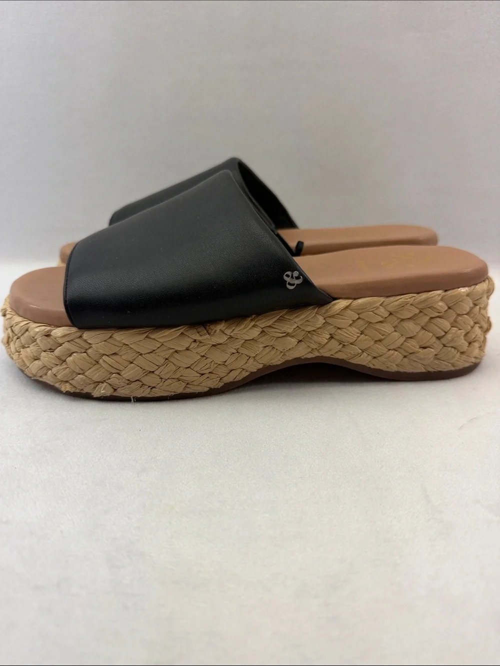 Sam & Libby Women’s Black Slide Platform Sandals with Braided Espadrille Sole